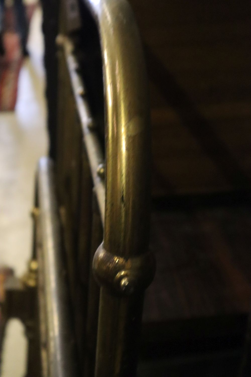 A late Victorian brass single bed frame, width 92cm
